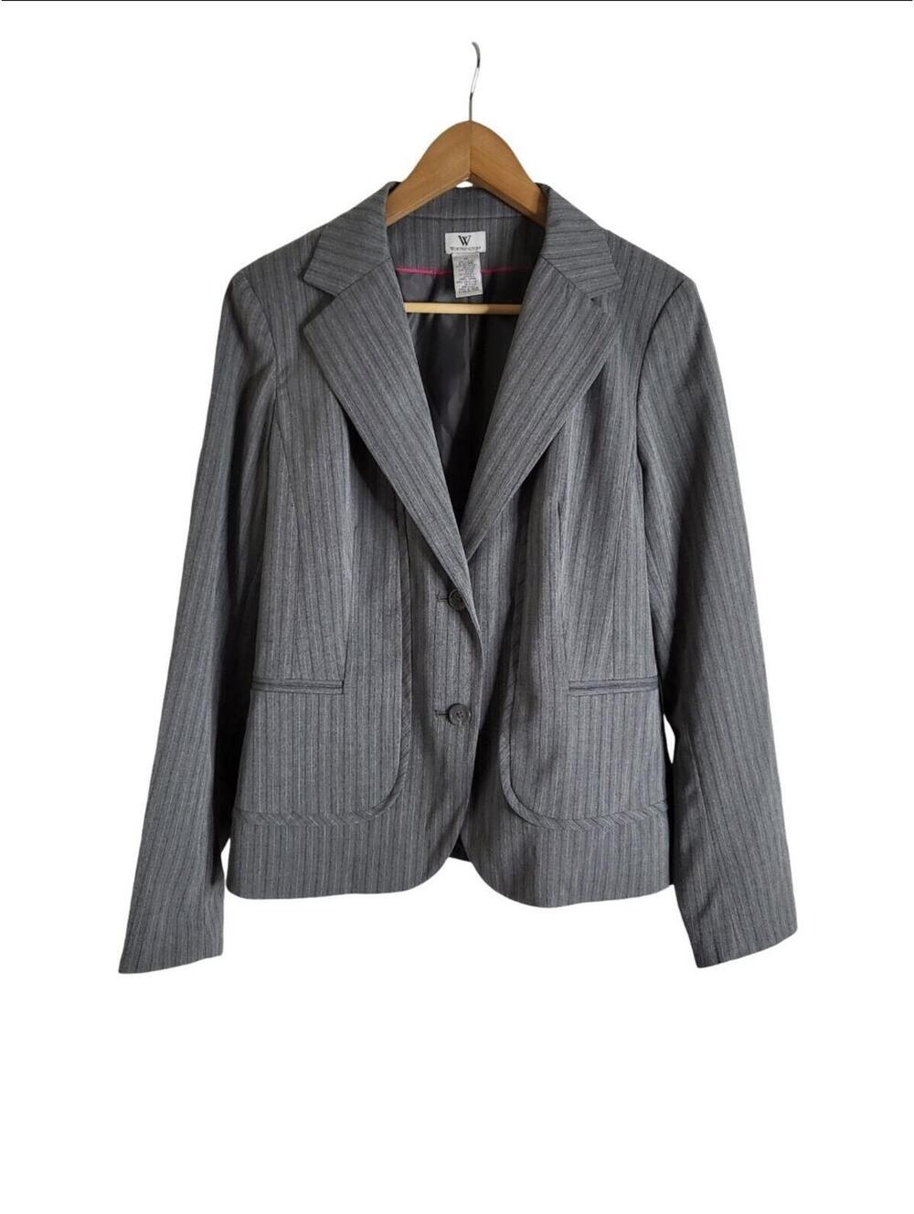 Worthington Gray Pinstripe Blazer With Shoulder Pads Professional NWT Size 12